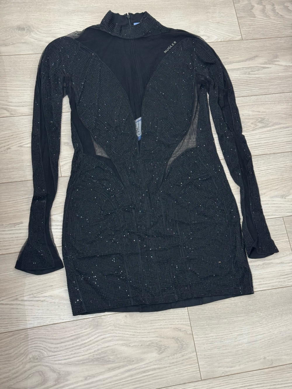 Mugler x H&M Black rhinestone Long Sleeve Mini Dress